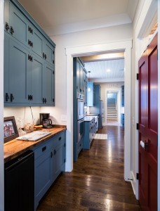 Blue painted kitchen cabinets