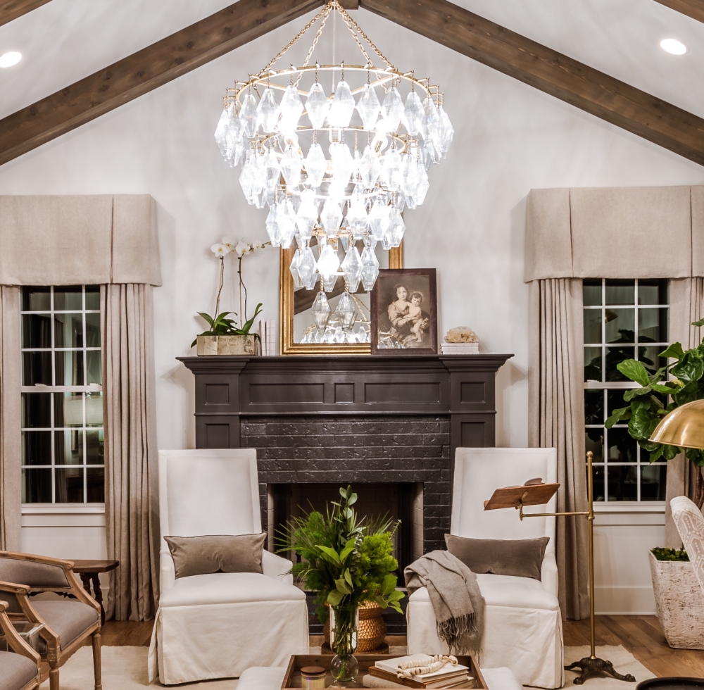 Farmhouse living room, built by Carbine & Assoc., design by Julie Couch Interiors, photo by Sam Carbine